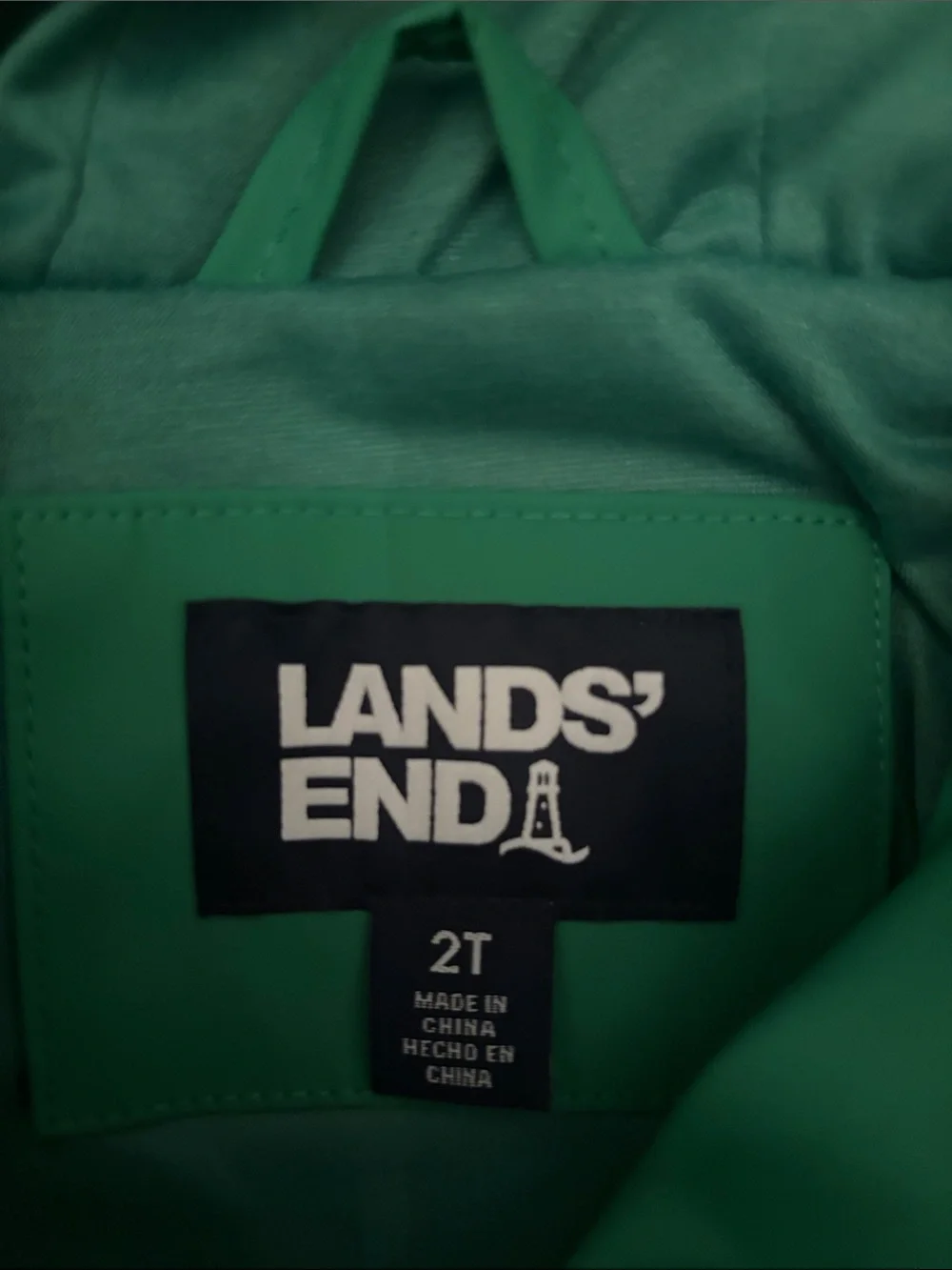 Lands End toddler boy rain coat Colorblock - Green/Blue/Cream size 2t - Picture 3 of 3